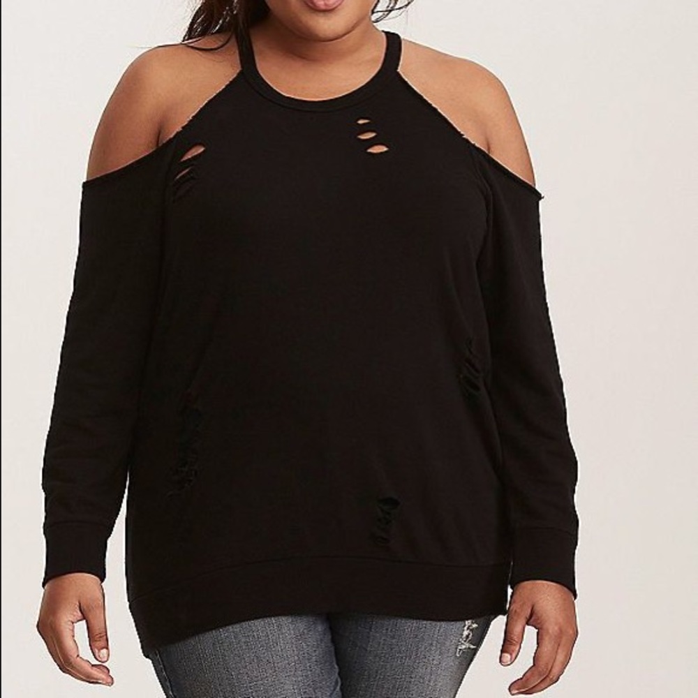 Destructed cold shoulder sweatshirt NWT